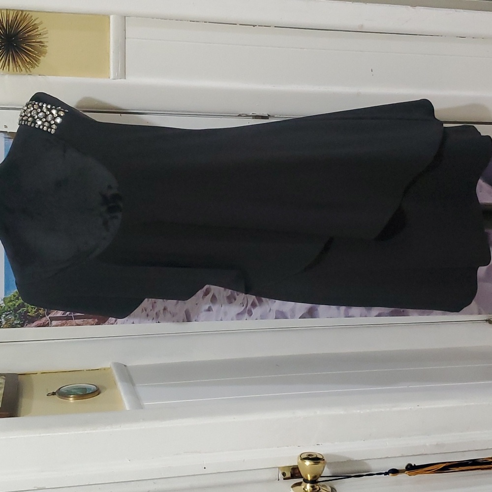 Besty Adam Womens Black Dress Asymmetrical Rhinestone Embellished  Size: 10